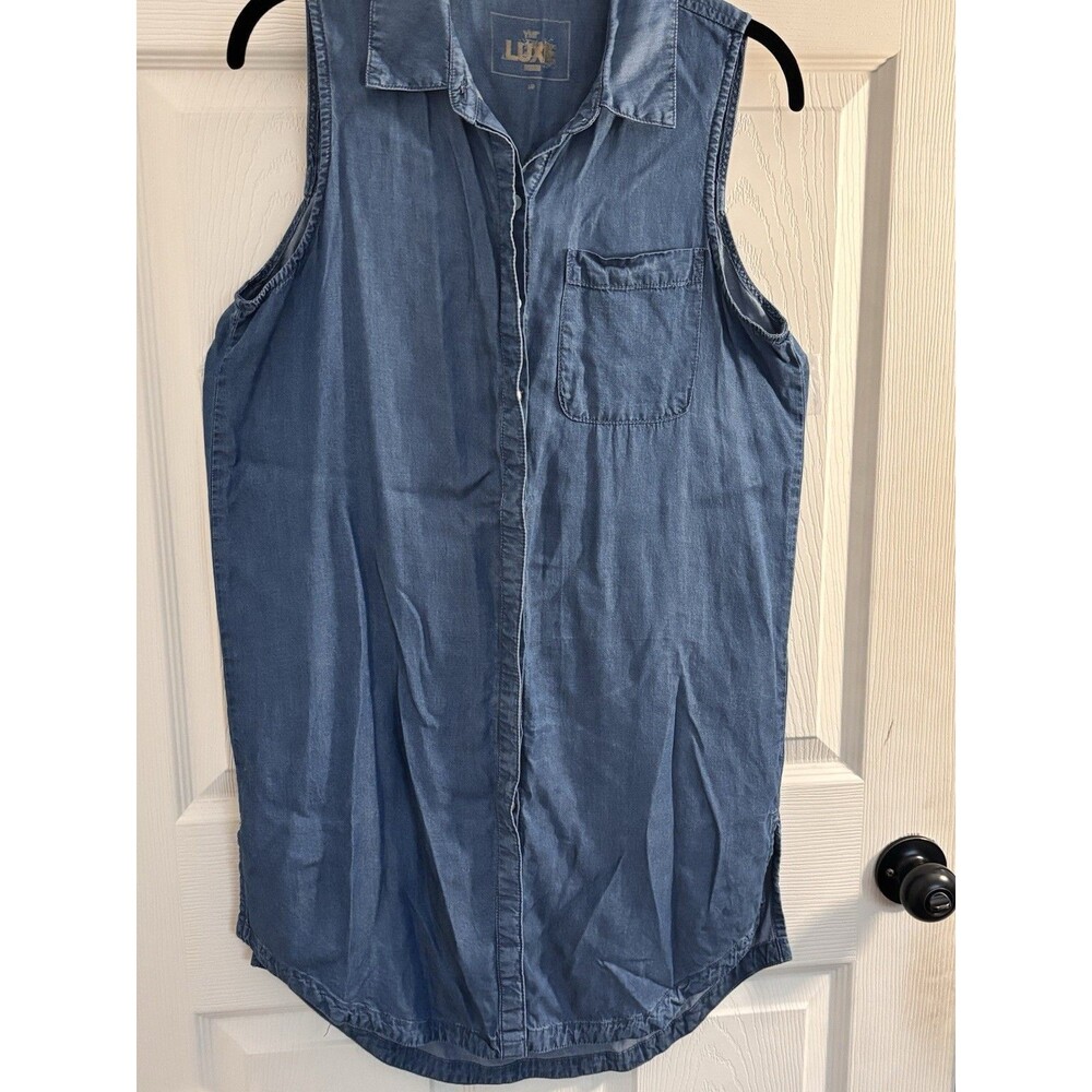 YMI Jeans Sleeveless Chambray Tunic Dress Blue Button Down Lyocell Women’s Large